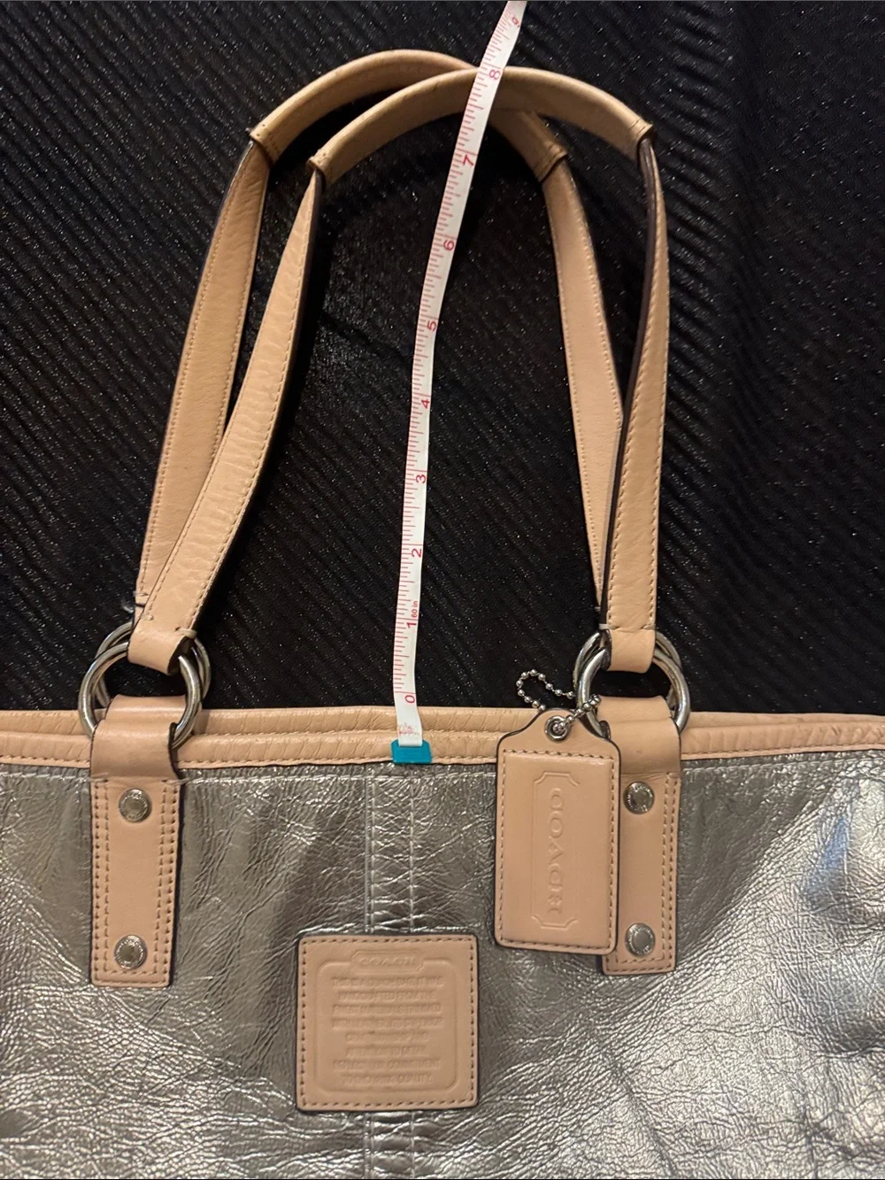 Coach Metallic Silver Leather Tote with Tan Trim